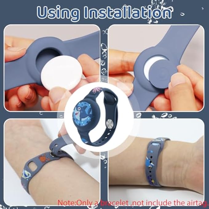 rayihni ® Kids Airtag Bracelet Cartoon Shark Silicone Bracelet For Airtag Anti-Lost Airtag Bracelet Waterproof Full Cover Protection Silicone Cover For Airtag Adjustable Wrist Band For Airtag - Image 5