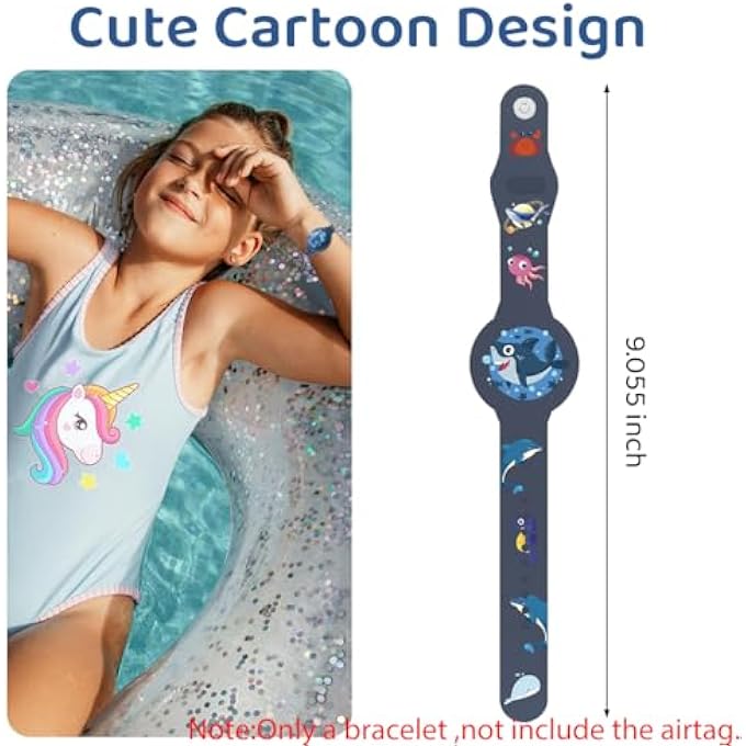 rayihni ® Kids Airtag Bracelet Cartoon Shark Silicone Bracelet For Airtag Anti-Lost Airtag Bracelet Waterproof Full Cover Protection Silicone Cover For Airtag Adjustable Wrist Band For Airtag - Image 3