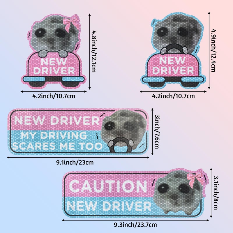 CNhoqc New Student Driver Magnet - 4pcs Shivering Hamster Please Be Patient New Student Driver Automotive Car Magnet Reflective Safety Warning Attention Sign Reusable Removable Novice Bumper Sticker - Image 2