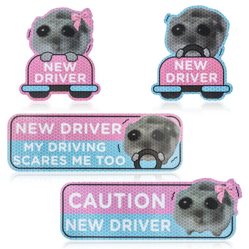 CNhoqc New Student Driver Magnet - 4pcs Shivering Hamster Please Be Patient New Student Driver Automotive Car Magnet Reflective Safety Warning Attention Sign Reusable Removable Novice Bumper Sticker - Image 1
