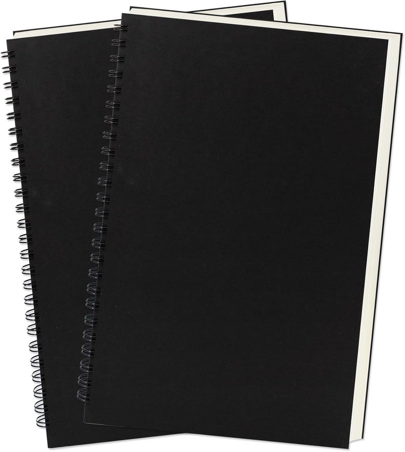 DSTELIN 9 inch x 6 inch 100GSM Blank Spiral Notebook 2Pack Soft Cover Sketch book 160 Pages  80 Sheets Black  - Image 1