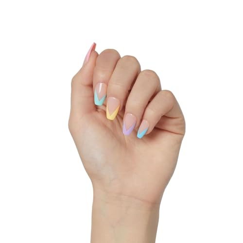 KISS Voguish Fantasy, Press On Nails, Nail Glue Included, 'Candies', Multicolor, Medium Size, Coffin Shape, Includes 28 Nails, 2g glue, 1 Manicure Stick, 1 Mini File - Image 5