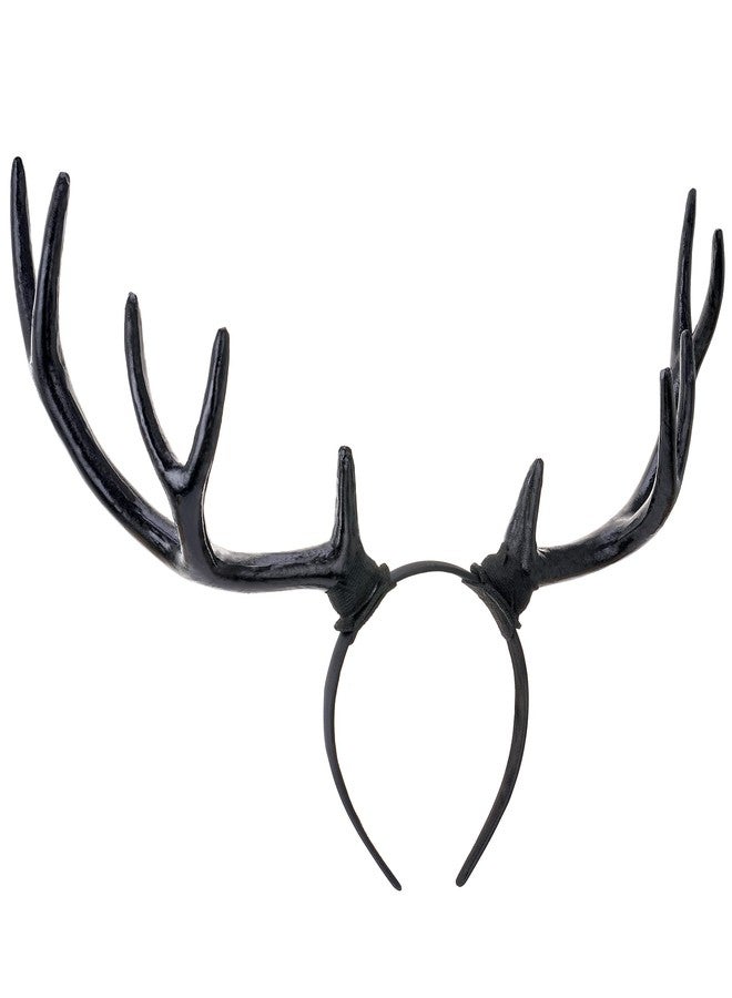 MOSTORY Black Antler Horns Headband - Devil Deer Antlers Headband Demon Reindeer Hairband for Halloween Outfit Renfaire Accessory Renaissance Cosplay Photo Shoot - Image 1