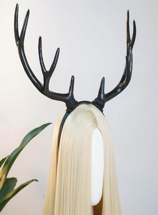 MOSTORY Black Antler Horns Headband - Devil Deer Antlers Headband Demon Reindeer Hairband for Halloween Outfit Renfaire Accessory Renaissance Cosplay Photo Shoot - Image 3