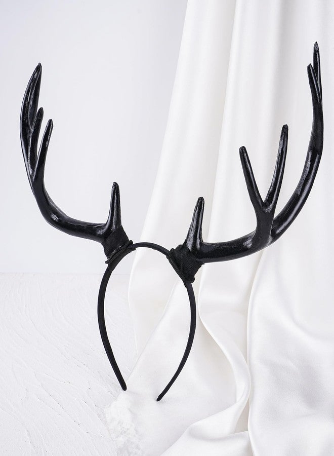 MOSTORY Black Antler Horns Headband - Devil Deer Antlers Headband Demon Reindeer Hairband for Halloween Outfit Renfaire Accessory Renaissance Cosplay Photo Shoot - Image 4