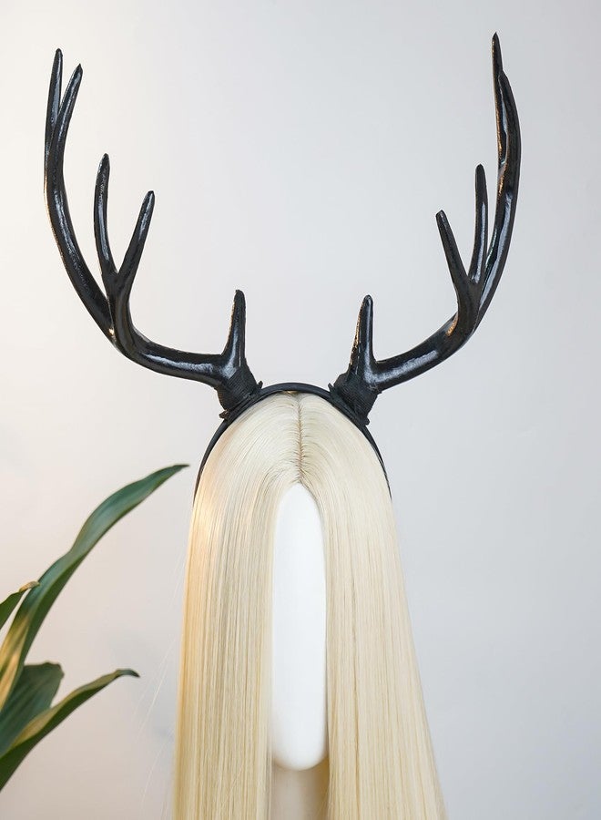 MOSTORY Black Antler Horns Headband - Devil Deer Antlers Headband Demon Reindeer Hairband for Halloween Outfit Renfaire Accessory Renaissance Cosplay Photo Shoot - Image 2