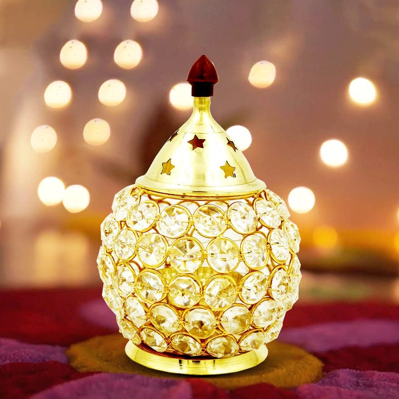Shubhkart Shubhkart Nitya Brass Crystal Akhand Jyot Matki Diya Small Size Table Deepak Oil Lamp for Pooja Temple Tealight Holder Lalten Diwali Home Decoration Light 34 Height X 44 Length 274 Gm  - Image 2