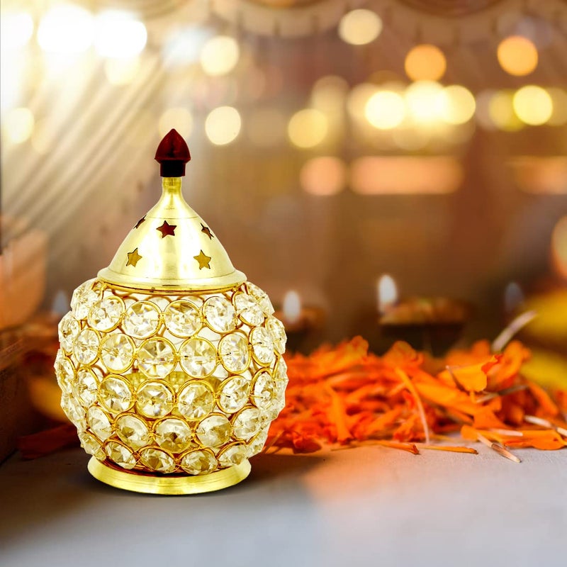 Shubhkart Shubhkart Nitya Brass Crystal Akhand Jyot Matki Diya Small Size Table Deepak Oil Lamp for Pooja Temple Tealight Holder Lalten Diwali Home Decoration Light 34 Height X 44 Length 274 Gm  - Image 4