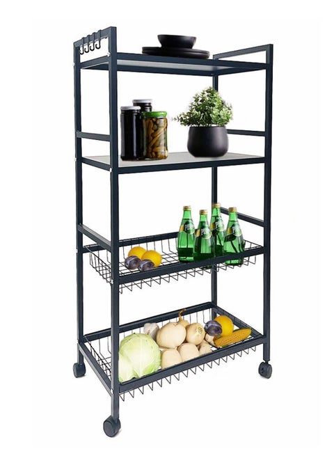 4 Tier Metal Shelving Unit on Wheels, Adjustable Storage Racks and Shelf, Heavy Duty Rolling Metal Shelves for Laundry Bathroom Kitchen Garage Pantry Organization Bakers Rack