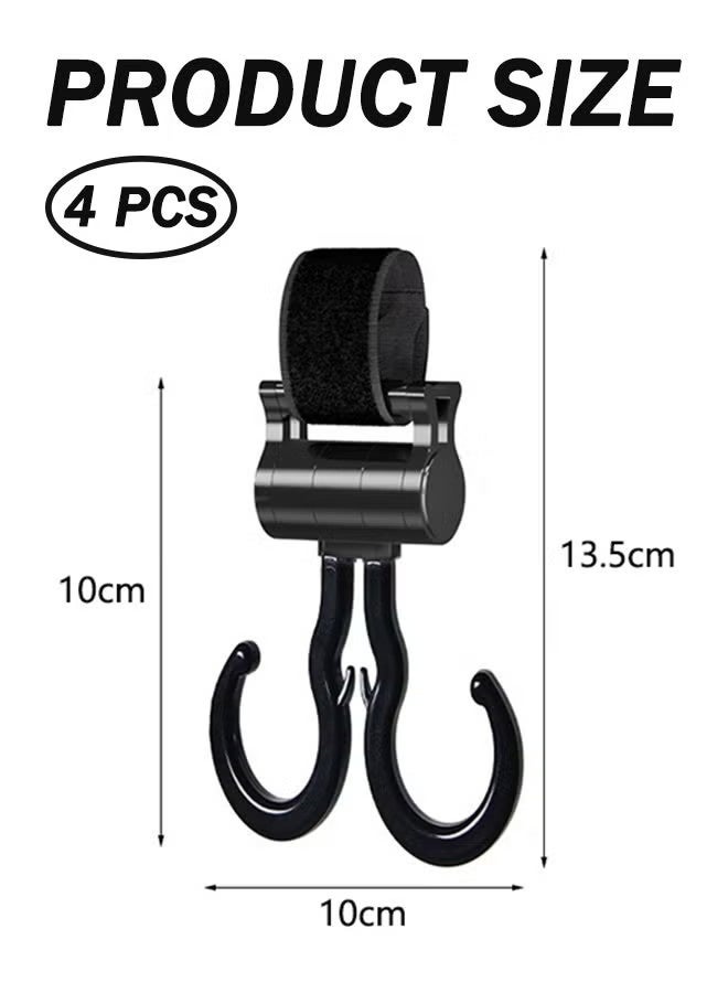 4 Packs 360-Degree Rotating Multi Purpose Stroller Hooks Baby Stroller Hooks Clips Stroller Carriage Storage Bag Pram Velcro Hooks Heavy Duty Non-slip Stroller Universal Hooks Accessories (Black) - Image 3