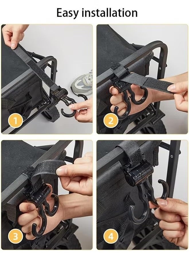 4 Packs 360-Degree Rotating Multi Purpose Stroller Hooks Baby Stroller Hooks Clips Stroller Carriage Storage Bag Pram Velcro Hooks Heavy Duty Non-slip Stroller Universal Hooks Accessories (Black) - Image 5
