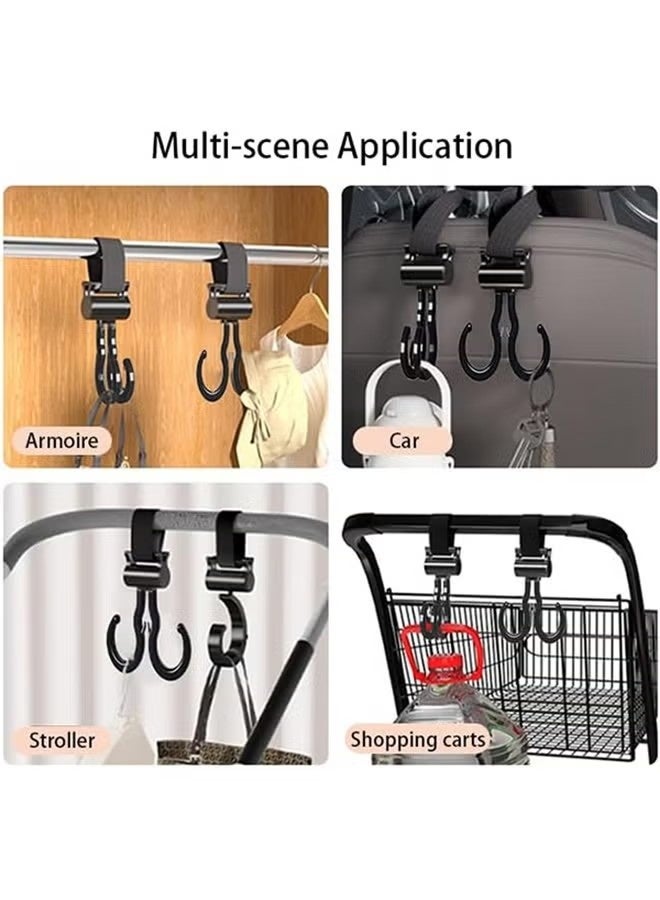4 Packs 360-Degree Rotating Multi Purpose Stroller Hooks Baby Stroller Hooks Clips Stroller Carriage Storage Bag Pram Velcro Hooks Heavy Duty Non-slip Stroller Universal Hooks Accessories (Black) - Image 2