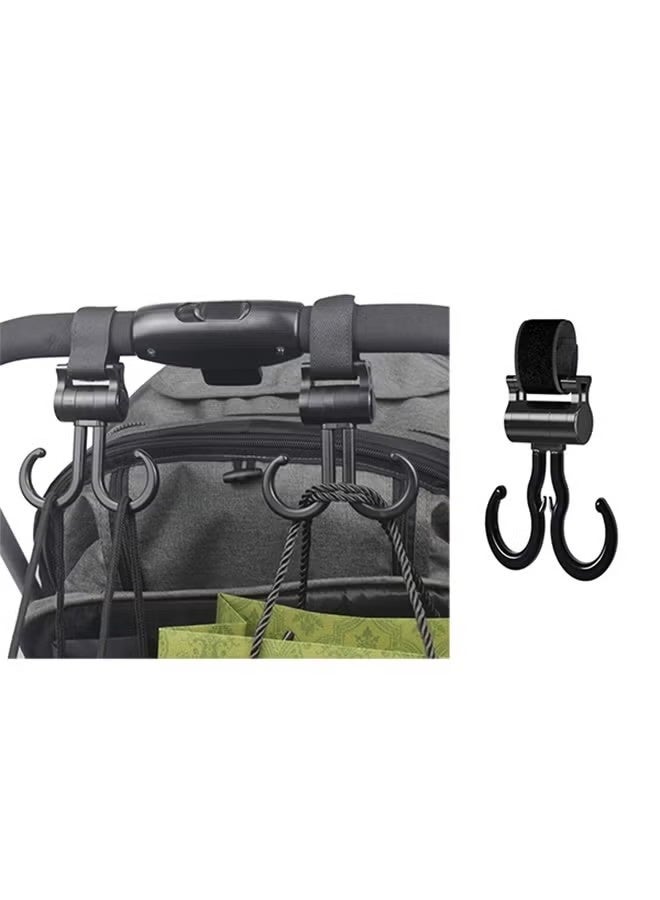 4 Packs 360-Degree Rotating Multi Purpose Stroller Hooks Baby Stroller Hooks Clips Stroller Carriage Storage Bag Pram Velcro Hooks Heavy Duty Non-slip Stroller Universal Hooks Accessories (Black) - Image 4