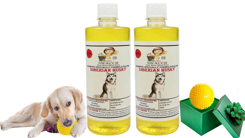 swacch Shampoo | Puppy Safe Shampoo | PH Balanced | Ditch to Itch for Siberian Husky Dog Shampoo 500ml Pack of 2 (Lemon) + Spike Ball Chew Toy Combo Pack - Image 1