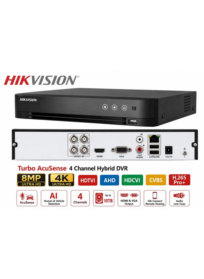 هيك فيجن Hikvision iDS-7204HUHI-M1/E Turbo AcuSense 4 Channel Hybrid DVR – 8MP & 4K Ultra HD – Supports HDTVI / AHD / HDCVI / CVBS Analog Cameras – H.265 Pro+ - Image 2