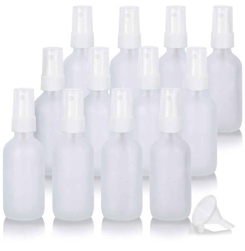 JUVITUS 2 oz Frosted Clear Glass Boston Round Bottle with White Fine Mist Spray 12 Pack - Image 2