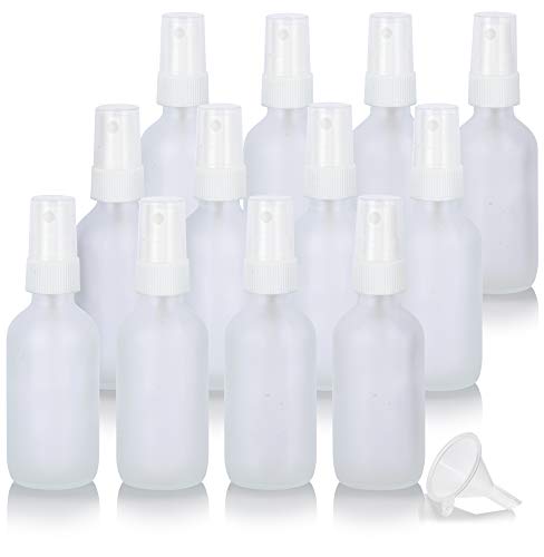 JUVITUS 2 oz Frosted Clear Glass Boston Round Bottle with White Fine Mist Spray 12 Pack - Image 1