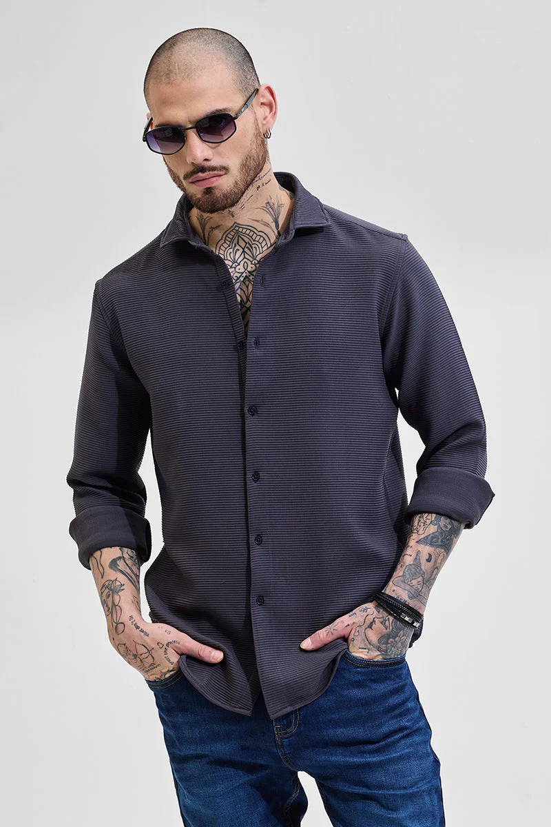 SNITCH Charcoal Grey Self-Design Shirt