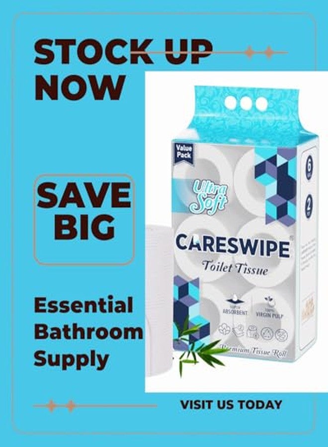 Careswipe لفائف ورق تواليت كيرسوايب | ١٠٨٠ ورقة | عبوة من ٦ لفائف | فائقة النعومة والامتصاص | قابلة للرمي في المرحاض وسهلة التقطيع | ورق حمام مزدوج الطبقات للاستخدام المنزلي والمكتبي والسفر - Image 3