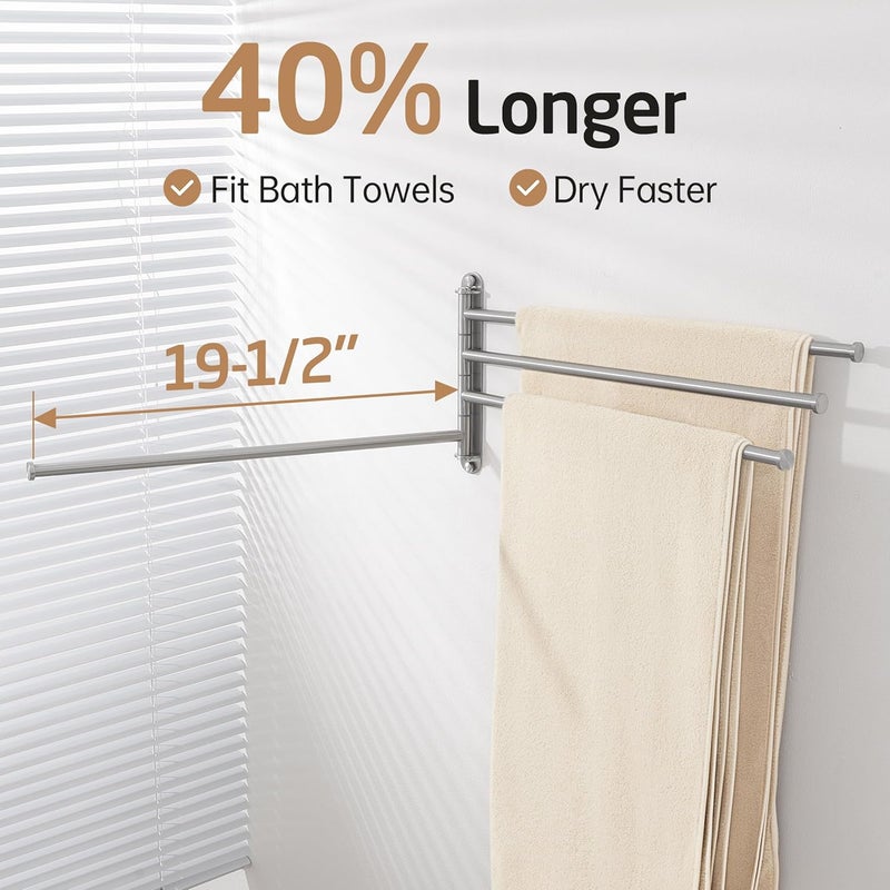 Kes Extra Long Swivel Towel Bar 19.5" 4-Arm, Swing Out Towel Rack for Bathroom Wall, Hand Towel Holder for Multiple Towels, SUS304 Stainless Steel Brushed Finish, A2103S4L50-2 - Image 2
