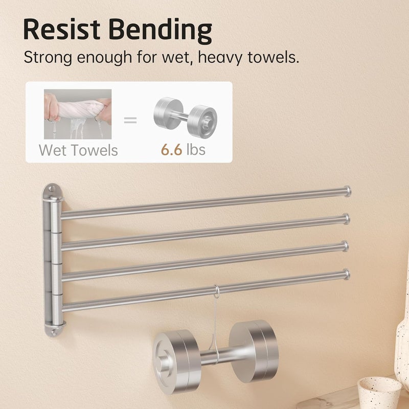 Kes Extra Long Swivel Towel Bar 19.5" 4-Arm, Swing Out Towel Rack for Bathroom Wall, Hand Towel Holder for Multiple Towels, SUS304 Stainless Steel Brushed Finish, A2103S4L50-2 - Image 3