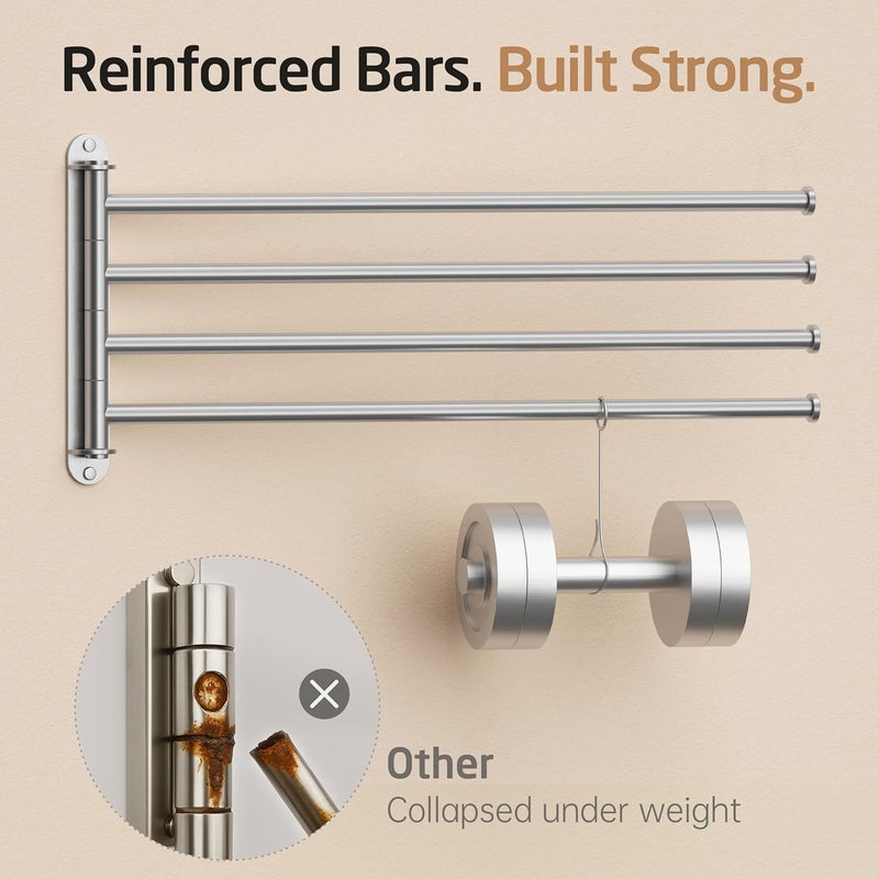 Kes Extra Long Swivel Towel Bar 19.5" 4-Arm, Swing Out Towel Rack for Bathroom Wall, Hand Towel Holder for Multiple Towels, SUS304 Stainless Steel Brushed Finish, A2103S4L50-2 - Image 5