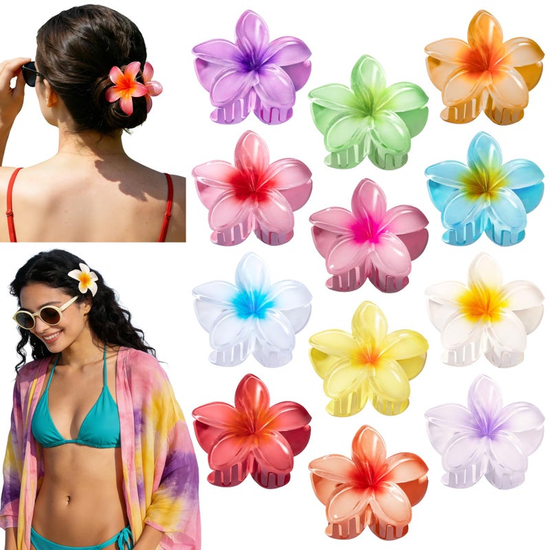Eunhdet 12Pcs Hawaiian Flower Hair Clips for Women, Cute Plumeria Flower Claw Clips Hawaiian Hair Accessories for Girls, Hawaii Tropical Decor, Beach Pool Vacation Outfit, Luau Party Supplies, Wedding - Image 1