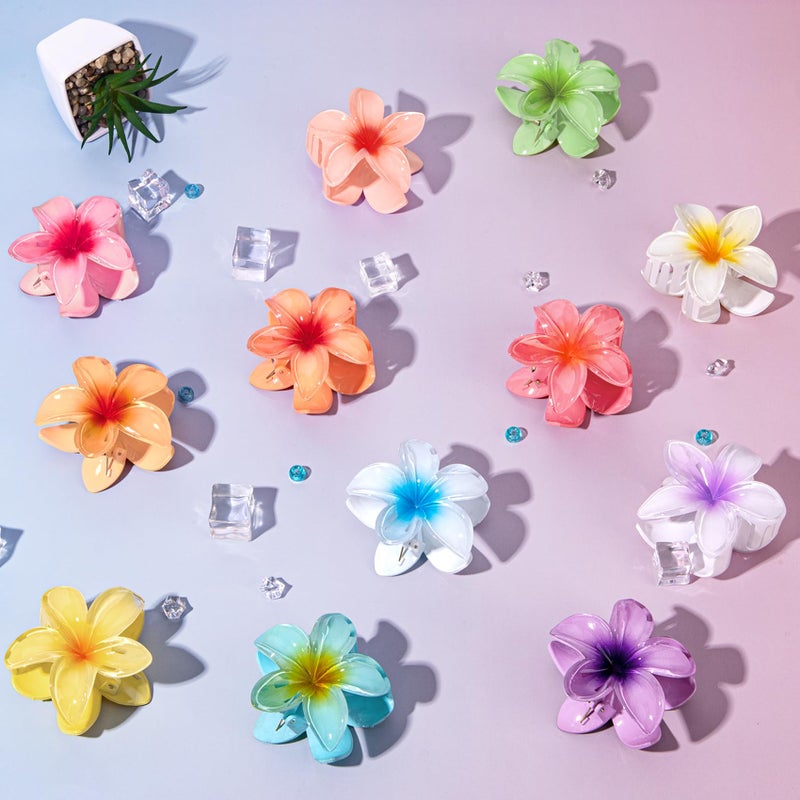 Eunhdet 12Pcs Hawaiian Flower Hair Clips for Women, Cute Plumeria Flower Claw Clips Hawaiian Hair Accessories for Girls, Hawaii Tropical Decor, Beach Pool Vacation Outfit, Luau Party Supplies, Wedding - Image 3
