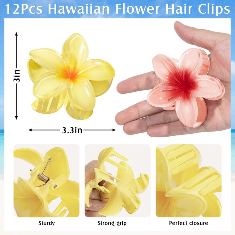 Eunhdet 12Pcs Hawaiian Flower Hair Clips for Women, Cute Plumeria Flower Claw Clips Hawaiian Hair Accessories for Girls, Hawaii Tropical Decor, Beach Pool Vacation Outfit, Luau Party Supplies, Wedding - Image 2
