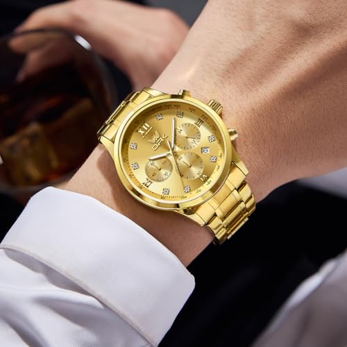 OPK Watch for Men Diamond Gold Analog Watches Waterproof Stainless Steel Casual Business Wristwatch - Image 3