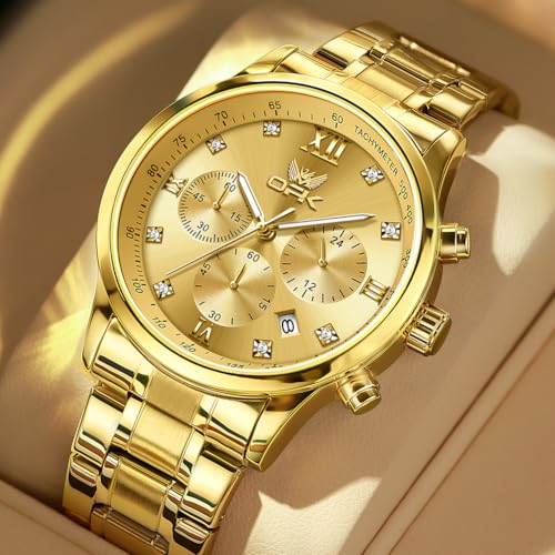 OPK Watch for Men Diamond Gold Analog Watches Waterproof Stainless Steel Casual Business Wristwatch - Image 2