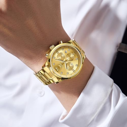 OPK Watch for Men Diamond Gold Analog Watches Waterproof Stainless Steel Casual Business Wristwatch - Image 5