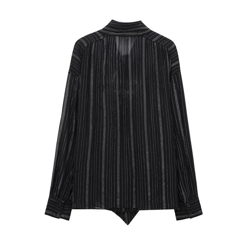 Saw Independent Station New Style Women'S Fashion Temperament Metal Line Long Sleeve Round Neck Shirt 7521259 - Image 3