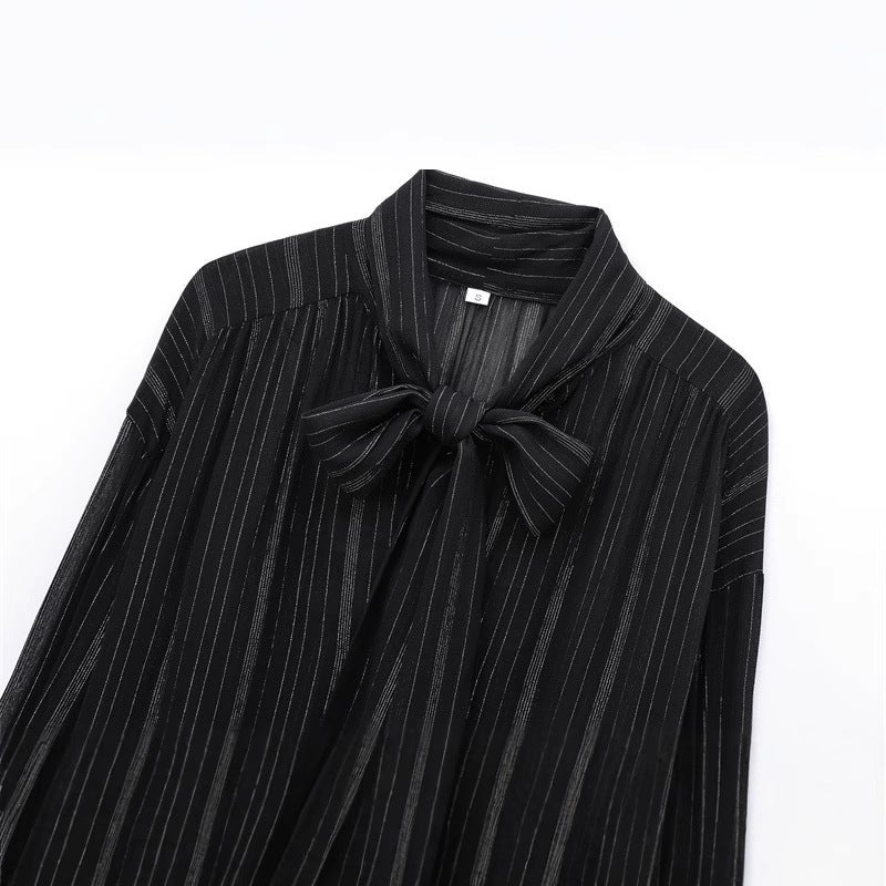 Saw Independent Station New Style Women'S Fashion Temperament Metal Line Long Sleeve Round Neck Shirt 7521259 - Image 4