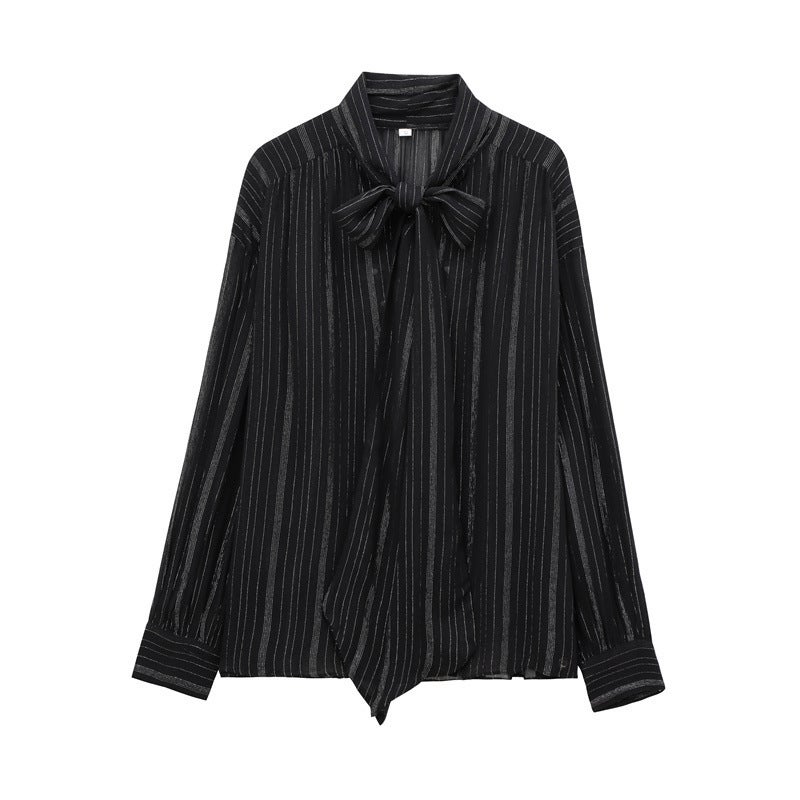 Saw Independent Station New Style Women'S Fashion Temperament Metal Line Long Sleeve Round Neck Shirt 7521259 - Image 2