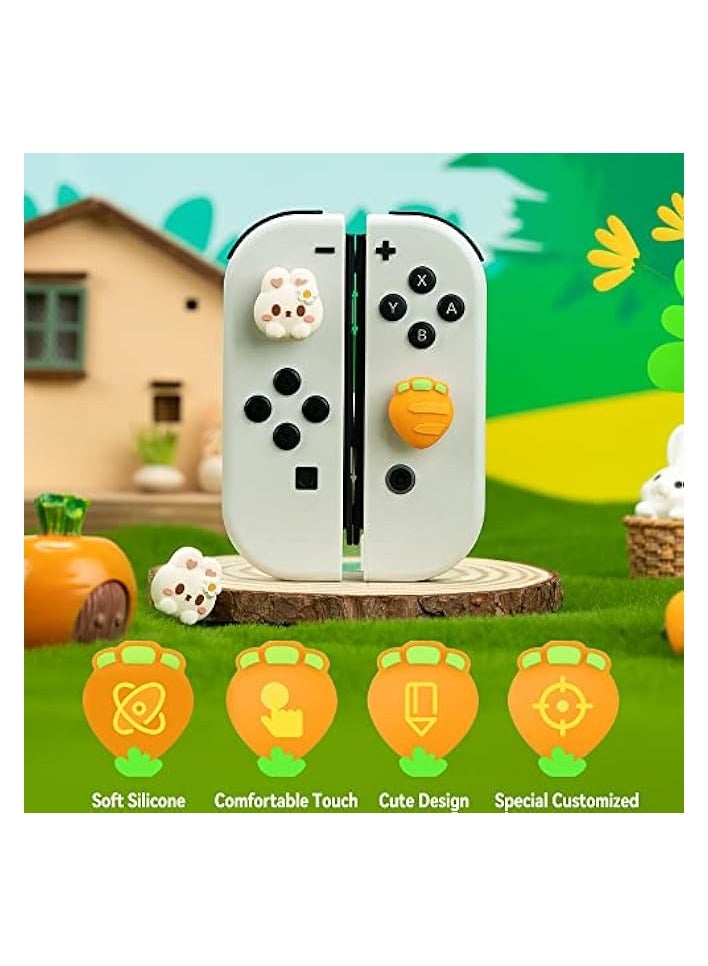 PROMASS Cute Silicone Joycon Thumb Grip Caps, Joystick Cover Compatible with Nintendo Switch/OLED/Switch Lite, 4PCS - Rabbit & Carrot - Image 2