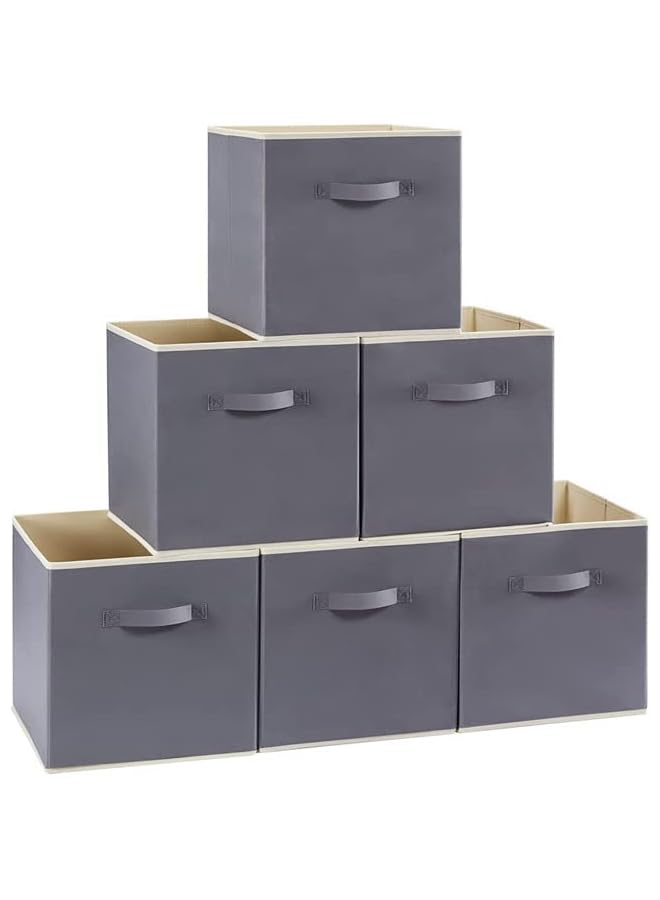 Zaboon Collapsible Storage Cubes6 Pcs13 Inch Foldable Fabric Binsmulticolor Organizerstoys Organizershelf Cabinet Grey - Image 1