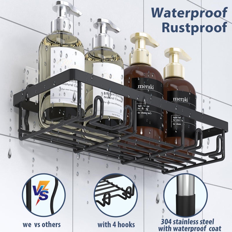 Liuoud 5 Pack Shower Caddy Organizer Rack Shelf for Inside Shower, Adhesive Bathroom Wall Storage Basket Rustproof Stainless Steel Shampoo Holder, Bathroom Accessory Decor Set, Black. - Image 4