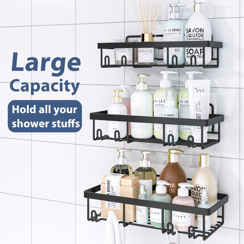 Liuoud 5 Pack Shower Caddy Organizer Rack Shelf for Inside Shower, Adhesive Bathroom Wall Storage Basket Rustproof Stainless Steel Shampoo Holder, Bathroom Accessory Decor Set, Black. - Image 2