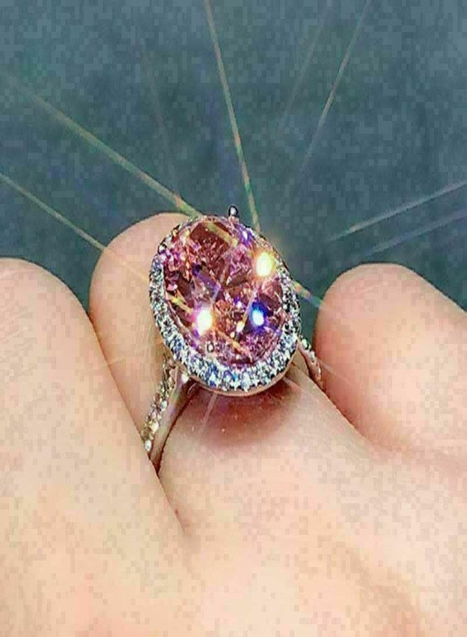 RKKOJJO 925 Sterling Silver Shiny Full Diamond Gemstone Ring 18K Pink Cubic Zirconia Promise Cocktail Rings Eternity Engagement Wedding Band Ring for Women Size 8 - Image 1