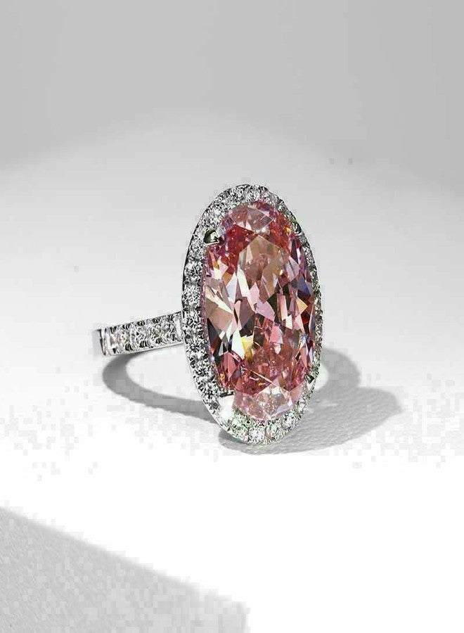 RKKOJJO 925 Sterling Silver Shiny Full Diamond Gemstone Ring 18K Pink Cubic Zirconia Promise Cocktail Rings Eternity Engagement Wedding Band Ring for Women Size 8 - Image 2