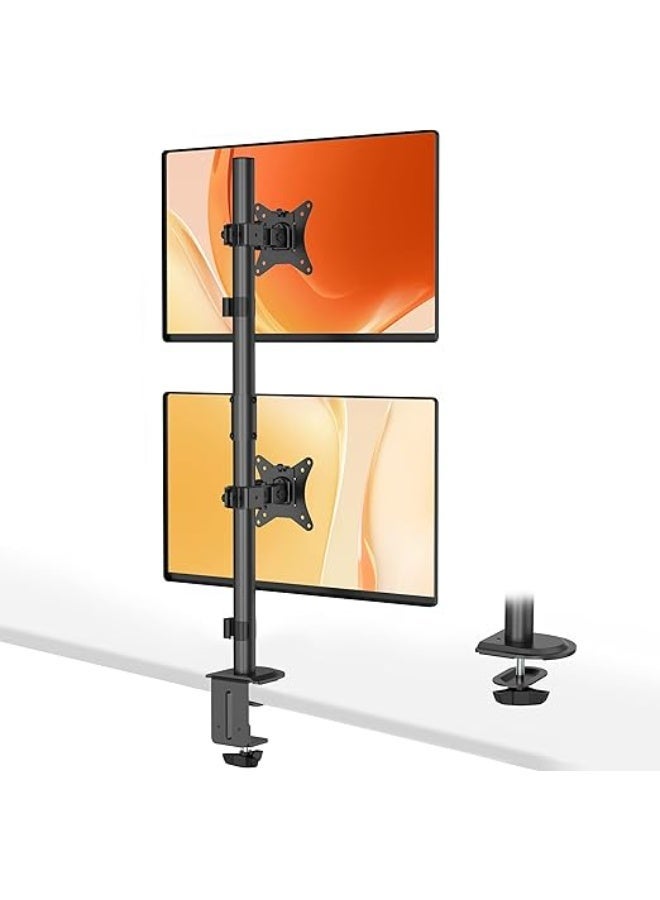 WORLDLIFT Vertical Dual Monitor Stand – Height Adjustable Desk Base, Supports Monitors up to 32", with Swivel, Tilt, and Slide – Includes C-Clamp Mounting Bases and Grommet – Black - Image 1