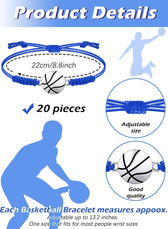 Jadive 20 Pieces Basketball Bracelets Adjustable Basketball Charm Bracelet Basketball Cord Braided Rope Bracelet with Charm Gifts for Girl Teens Most Sport Team Players(Blue) - Image 2