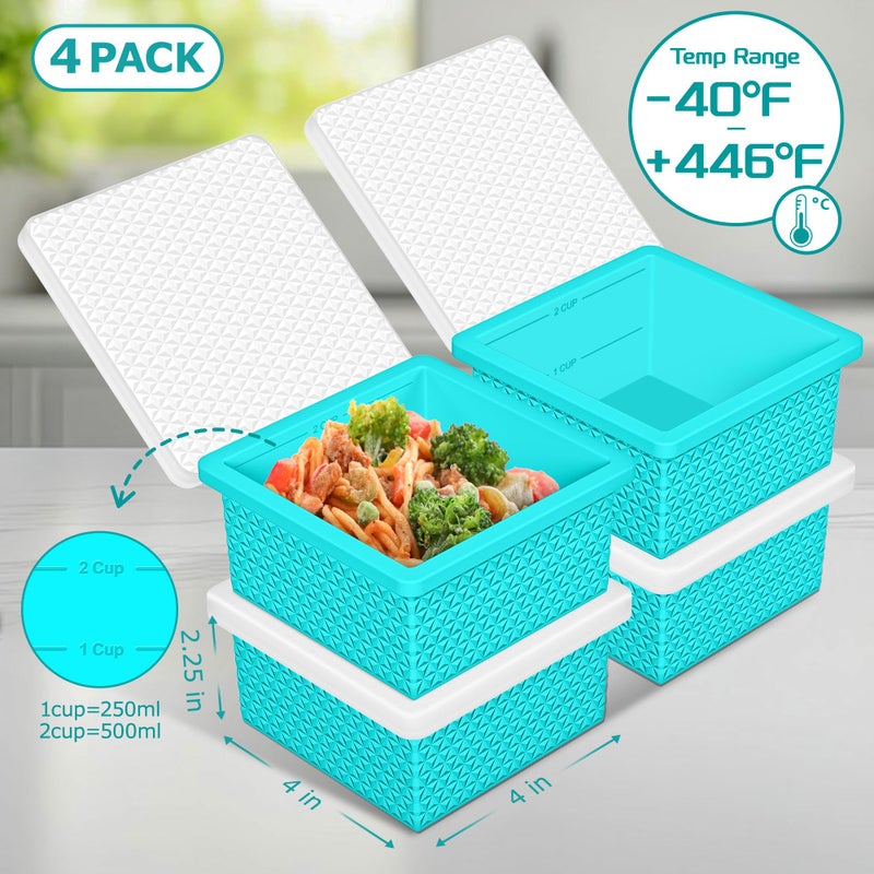 Doasuwish Silicone Freezer Molds for Soup Cube - 2-Cup Freezer Storage Container Tray with Lid,4 Pack Stackable Ice Cube Trays for Portion Control,Food Storage Meal Prep,Oven & Dishwasher Safe - Image 2