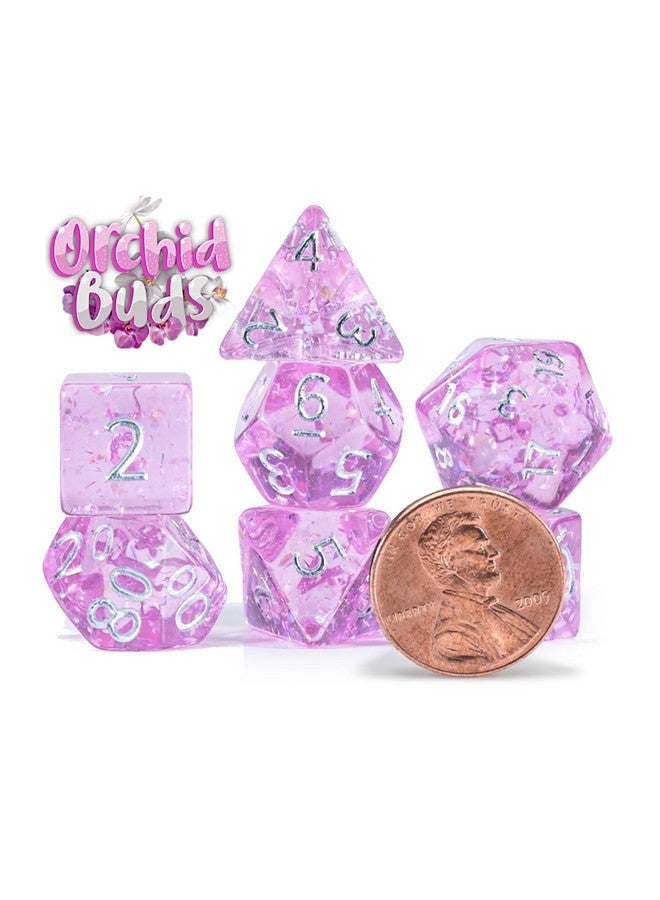 Gate Keeper Games & Dice: Mighty Tiny Dice: Orchid Buds - 7 pc - RPG Dice Set, Holographic Glitter, 12mm Resin Dice, Holographic Style Layered Dice - Image 2