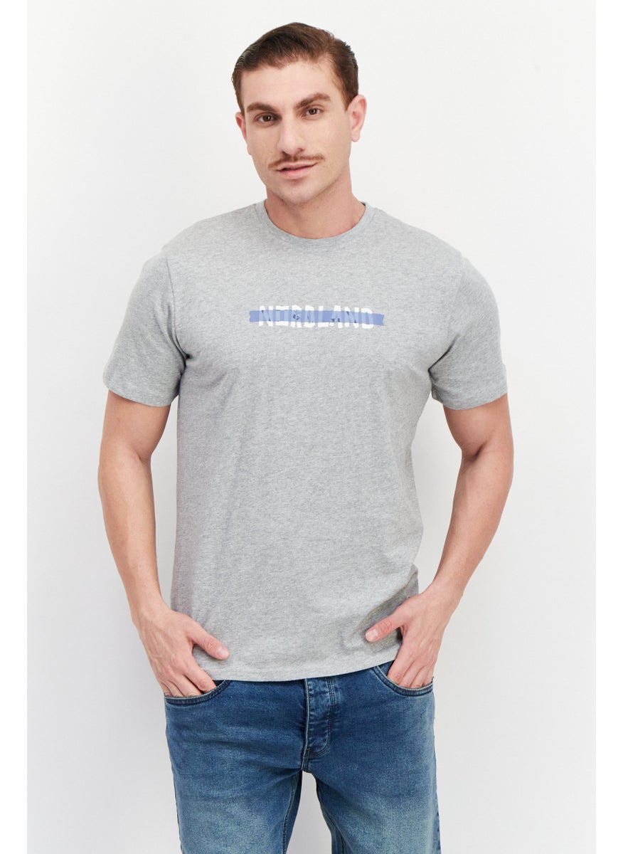 Nordland Men Crew Neck Short Sleeve Printed T-Shirt, Light Grey Melange  - Image 1
