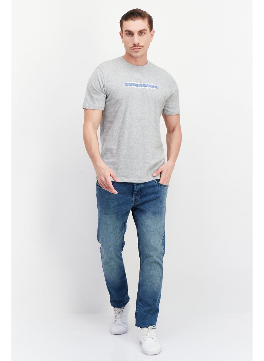 Nordland Men Crew Neck Short Sleeve Printed T-Shirt, Light Grey Melange  - Image 4