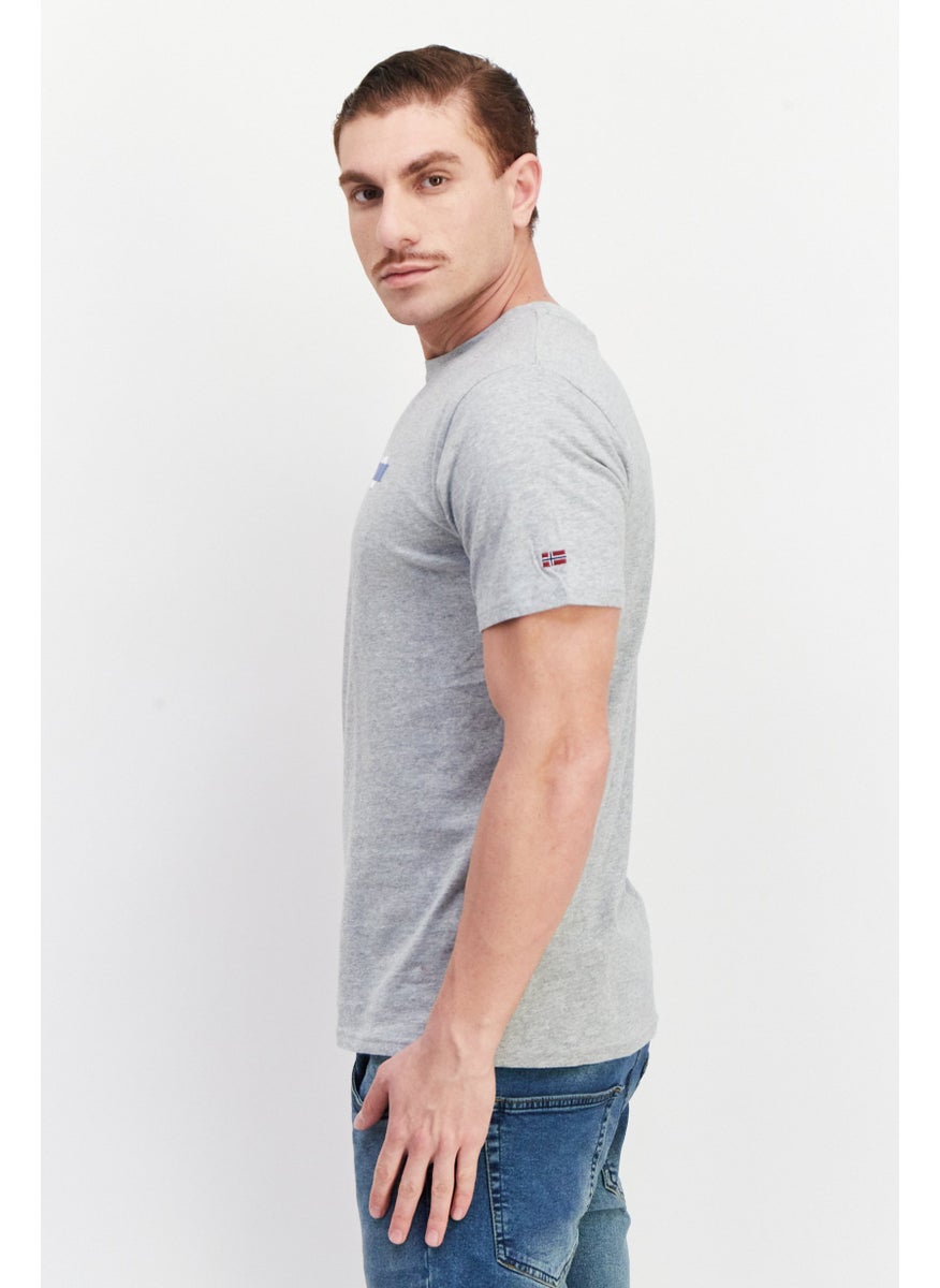 Nordland Men Crew Neck Short Sleeve Printed T-Shirt, Light Grey Melange  - Image 3