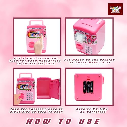 Wonder Money Bank ATM for Kids & Adults | Fingerprint Sensor Electronic Lock & Unlock | Piggy Bank with Sound & Music | Great Gift for Kids (Pink) - Image 4