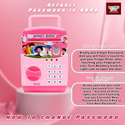Wonder Money Bank ATM for Kids & Adults | Fingerprint Sensor Electronic Lock & Unlock | Piggy Bank with Sound & Music | Great Gift for Kids (Pink) - Image 2
